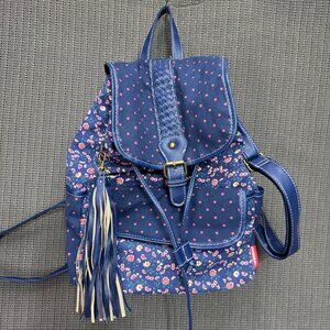 Unionbay Blue Floral Polka Dot Backpack With Tassel Accents